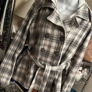 Maurices Gray Plaid Trench Coat
